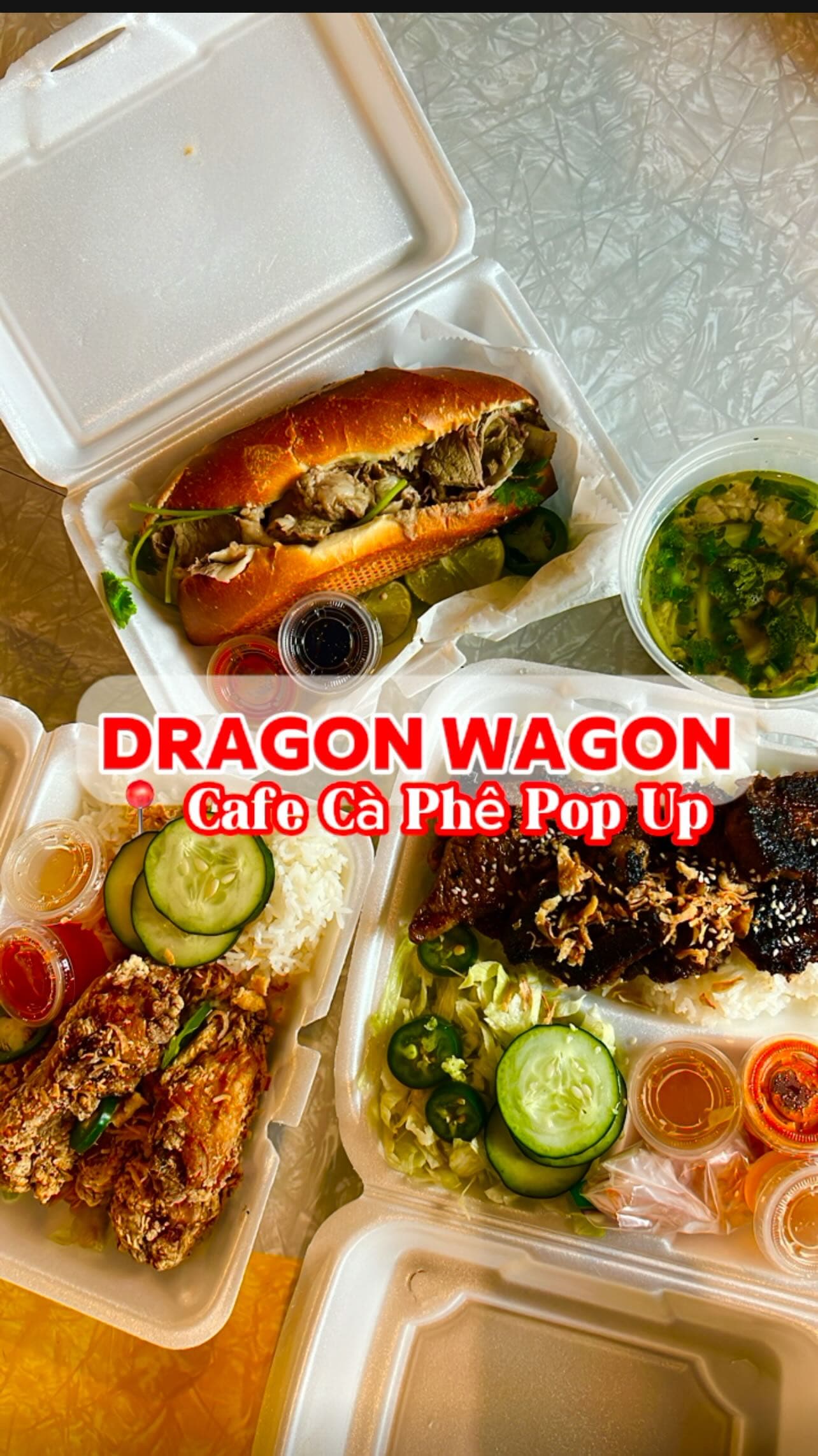 Dragon Wagon pop-up spread with bánh mì and sides