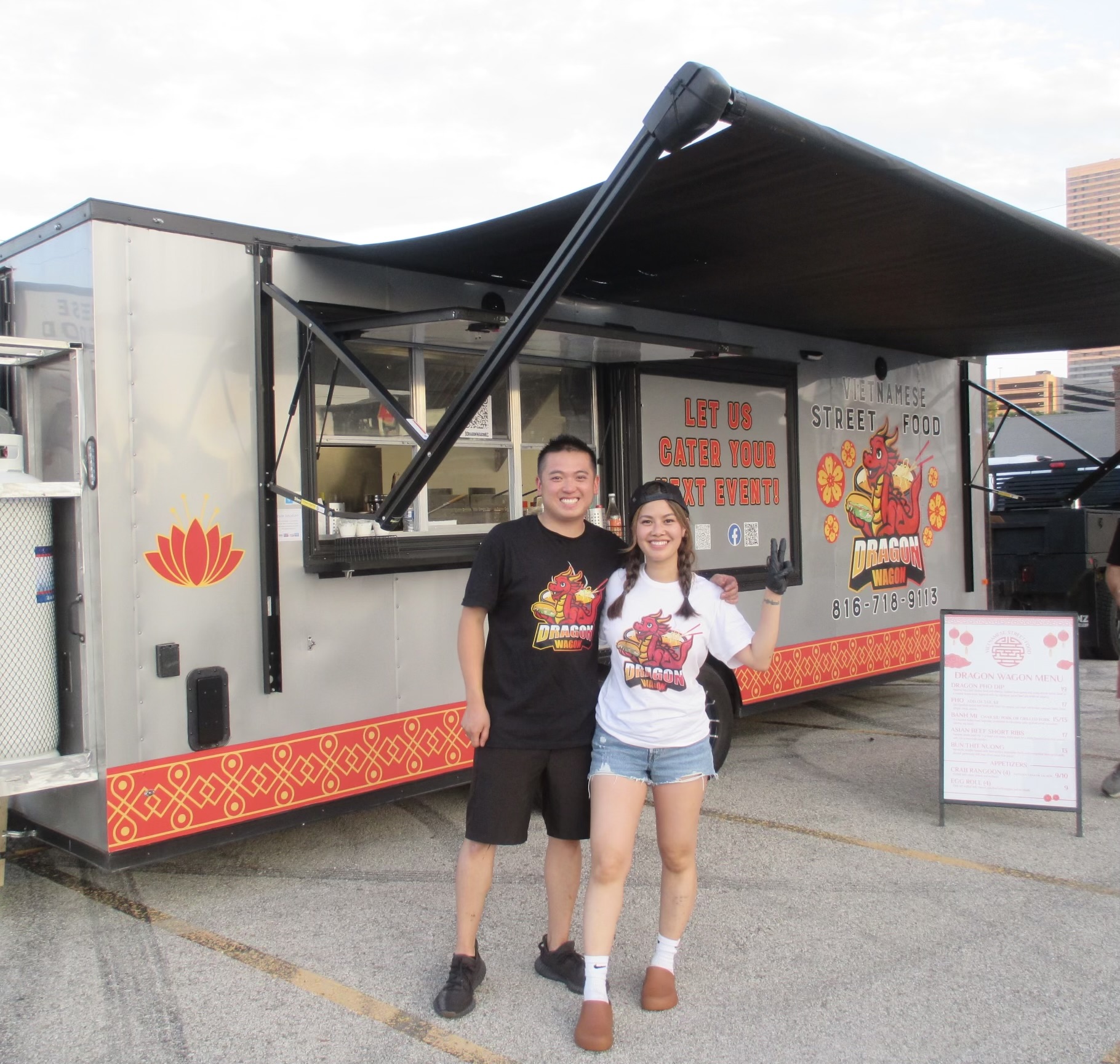 Dragon Wagon owners Jamie and Ling together in front of their food truck
