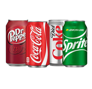 Dr Pepper, Coca-Cola, Diet Coke and Sprite cans